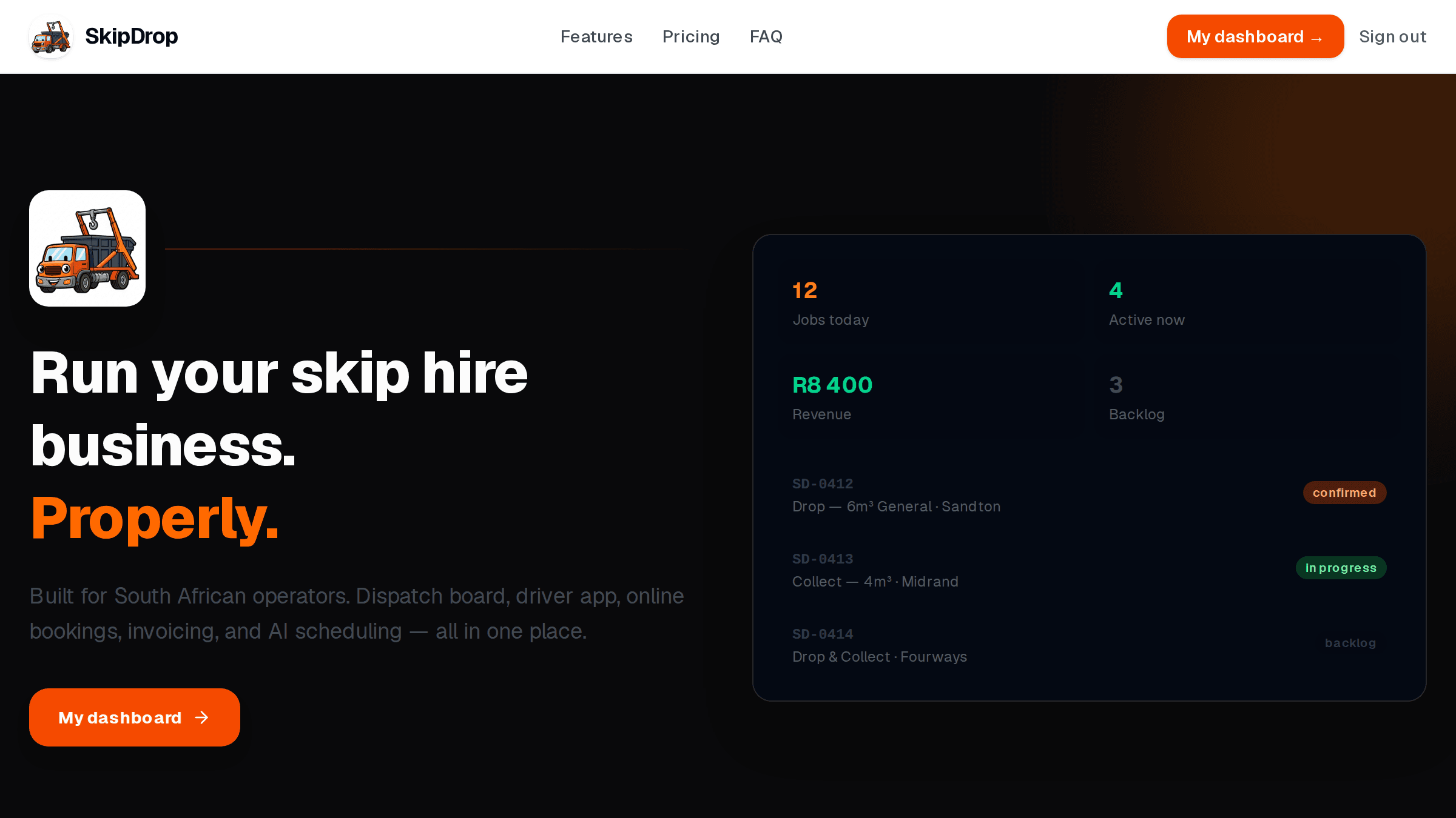 Landing page with the Sign up button