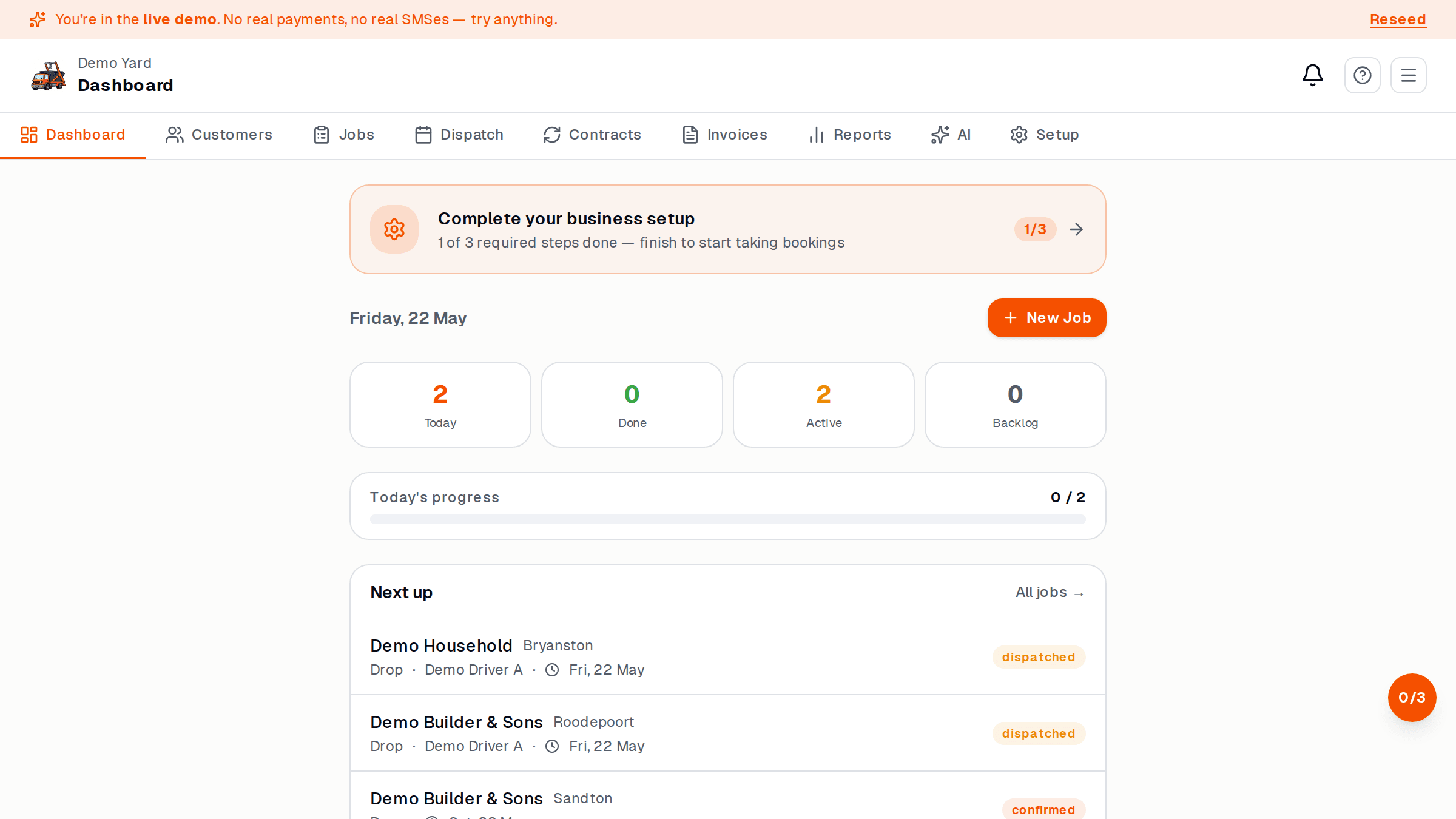 Dashboard with +New job