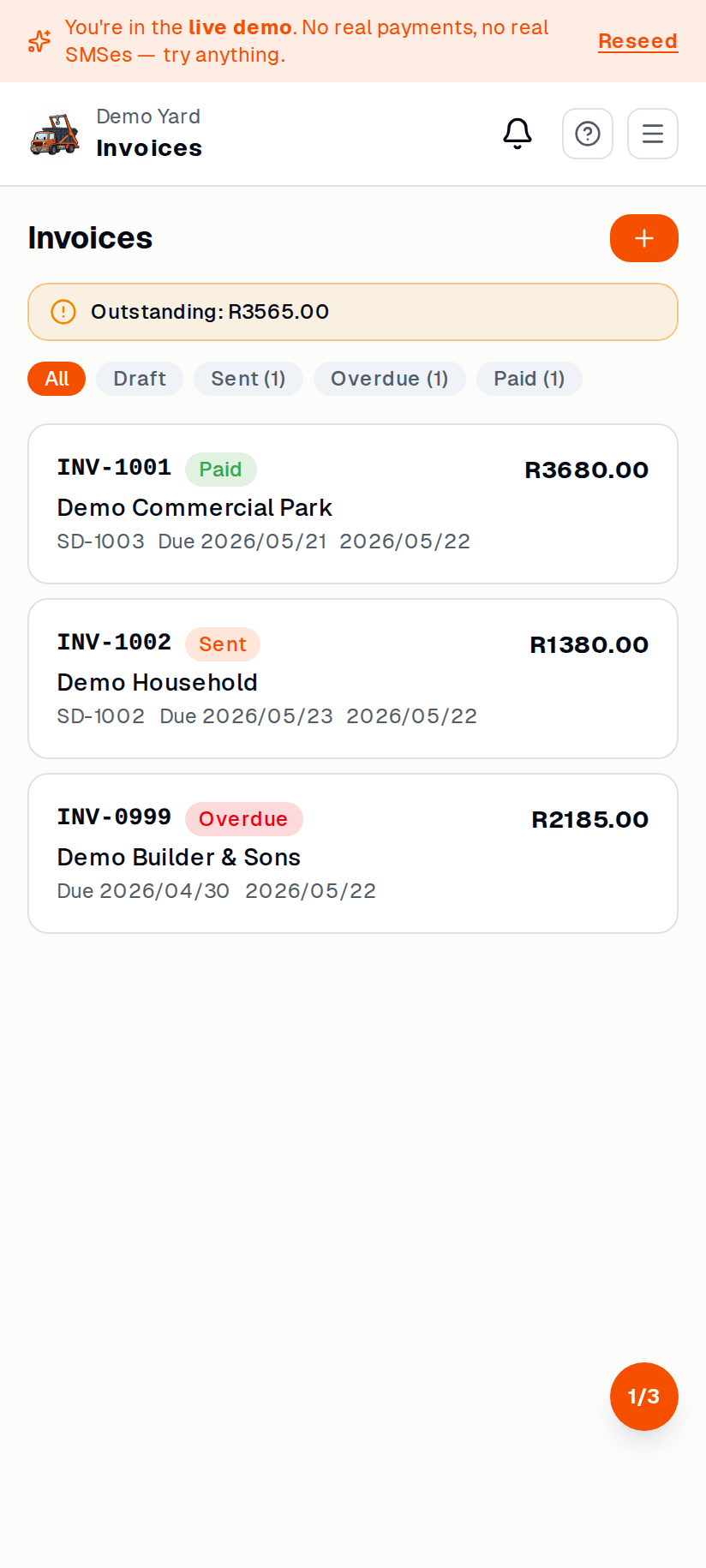 Invoice list — on mobile