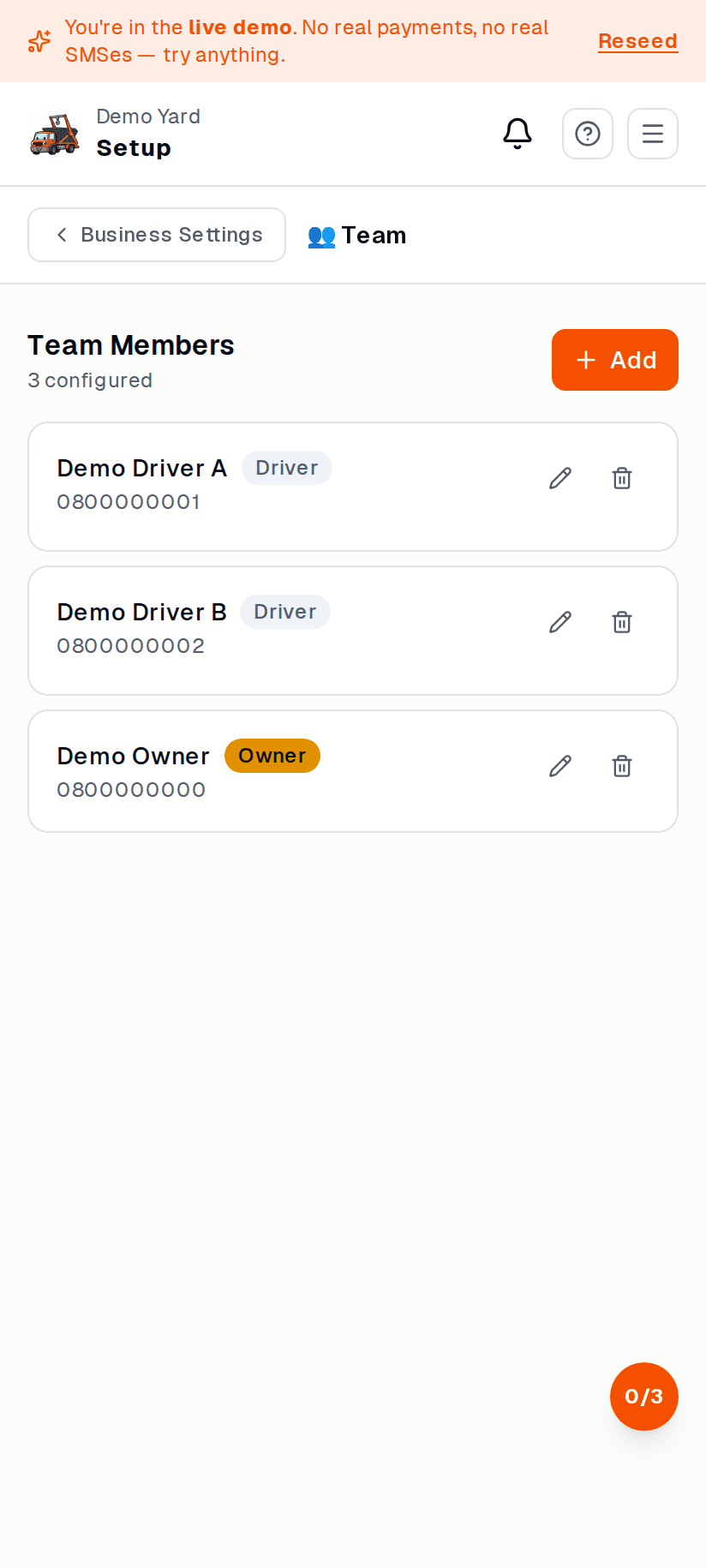 Drivers list — on mobile