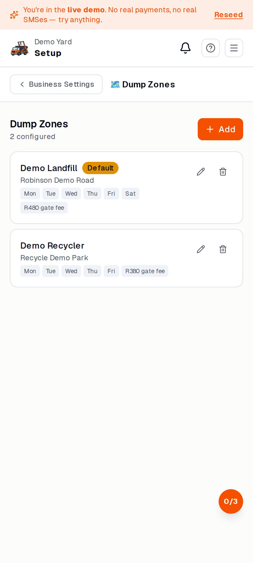 Dump zones page — on mobile
