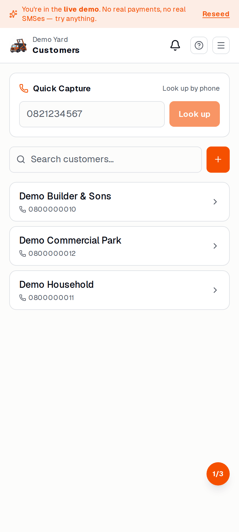 Customer detail page — on mobile