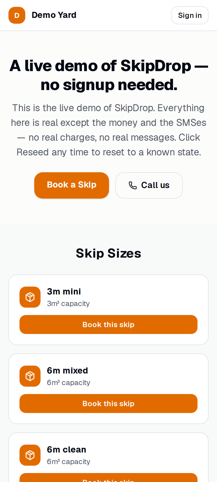 Public booking page — on mobile