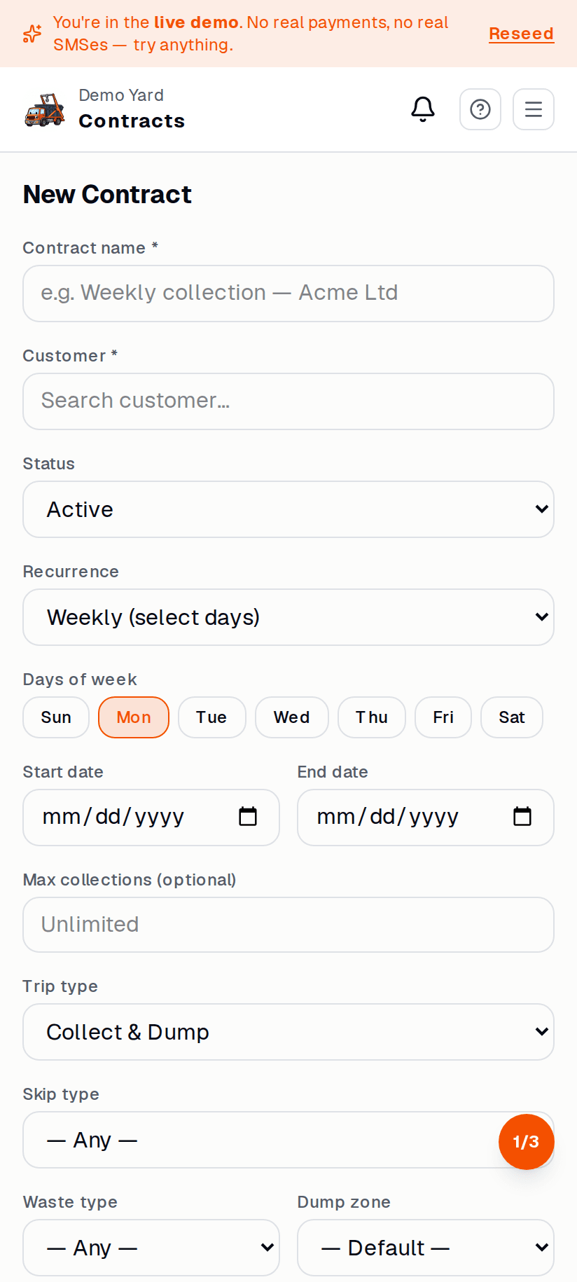New contract form — on mobile