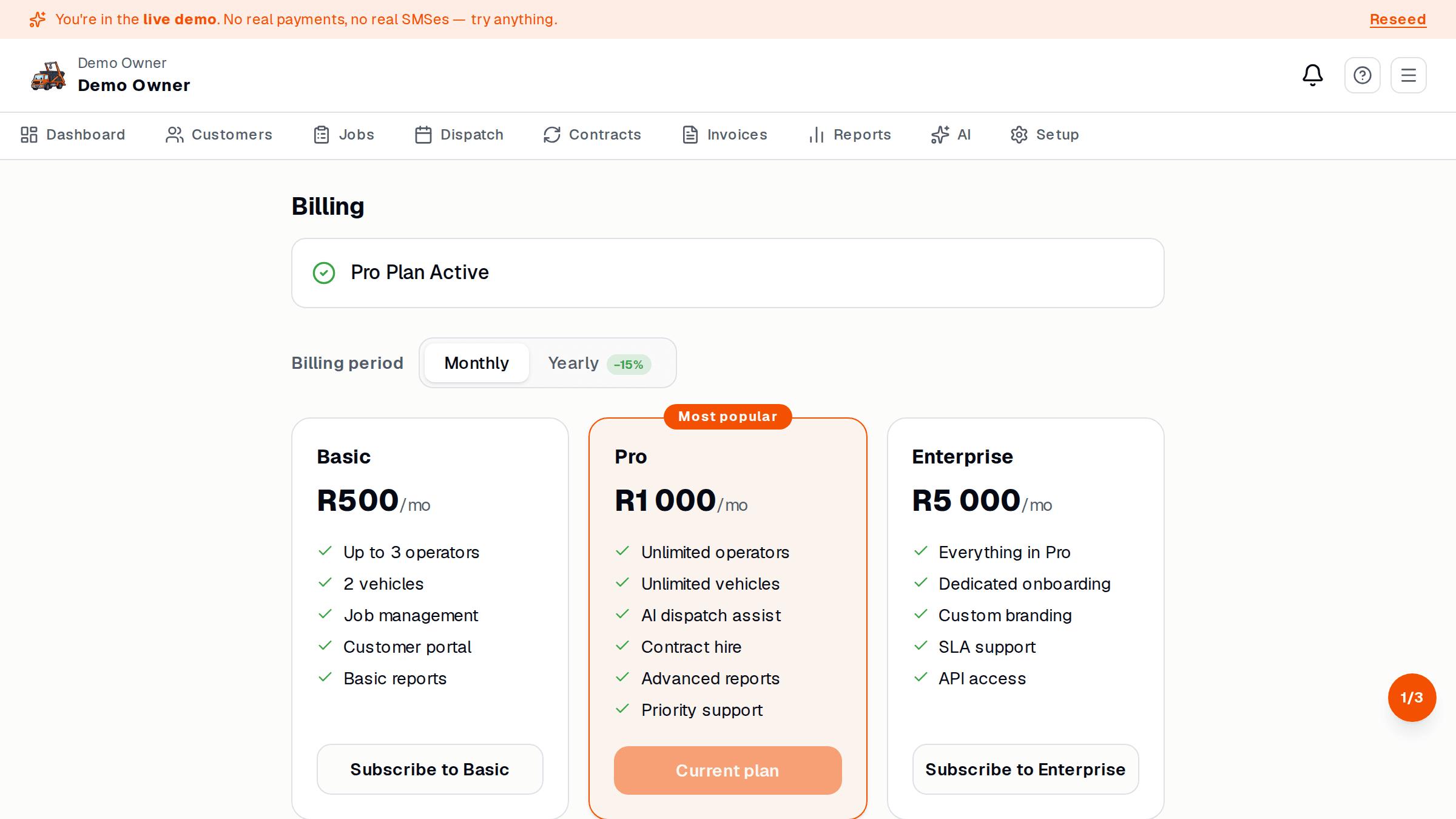 Payments setup page